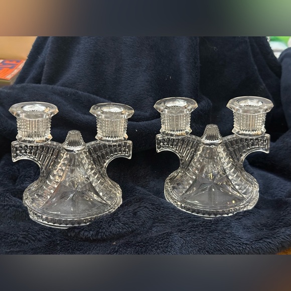Other - Set Of 2 Vintage Federal Glass Wigwam Double Arm Candle Stick Holders Depression